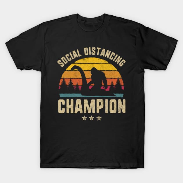 Social Distancing Champion Bigfoot Riding The Loch Ness Monster T-Shirt by HCMGift